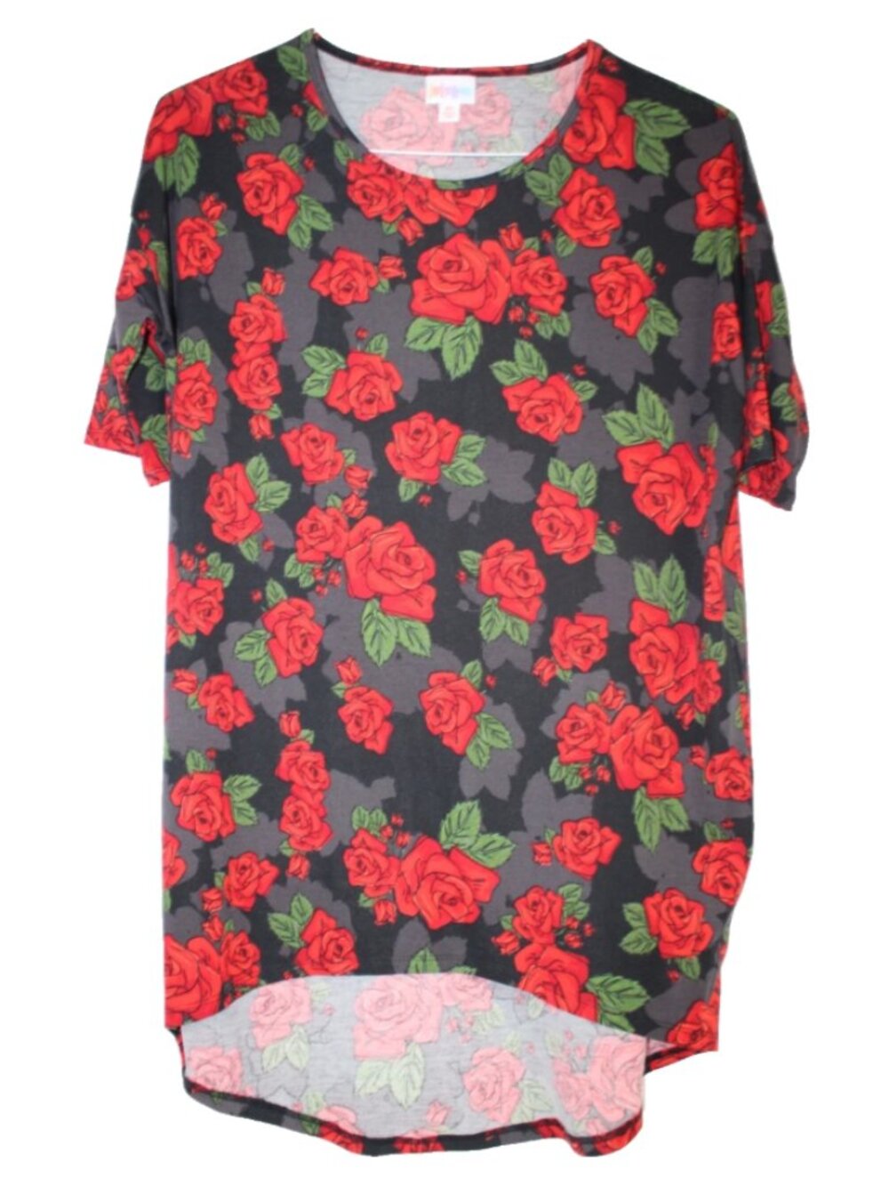 LuLaRoe IRMA T Shirt Women's Top Short Sleeves NWT XS XSmall Black Red Roses